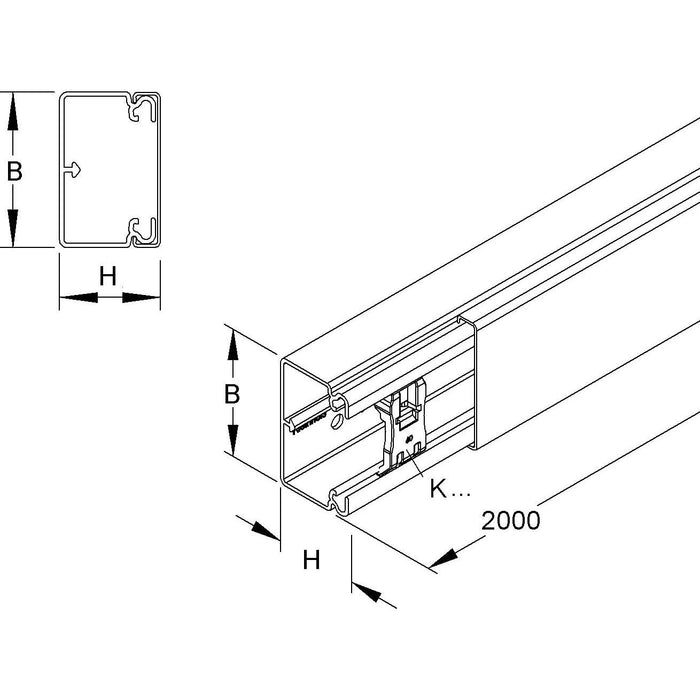 HKL - Leitungsführungskanal Kanal cws HKL4090.6 40x90 RAL9001 − 2 Meter
