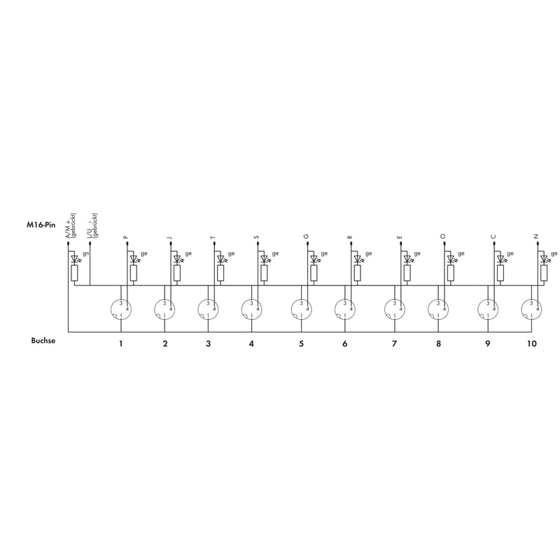 WAGO - Passiver Sensor-/Aktor-Verteiler (ohne Leitung) M8-Sensor-/ Aktorbox 757-303 10-fach,3-polig