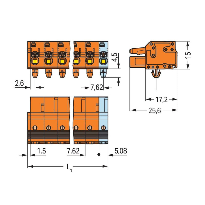WAGO - Kabelsteckverbinder für Leiterplattensteckverbinder 1-Leiter-Federleiste 2231-711/008-000 Push-inCAGECLAMP,or − 25 Stück