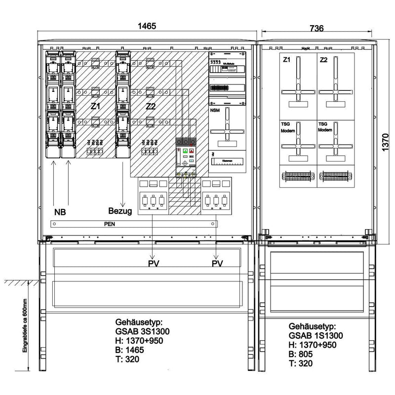 GSAB Elektrotechnik - Zähler-Komplettschrank Wandlermessung 48.W630.AR01Ei HSE (HEAG) 630A