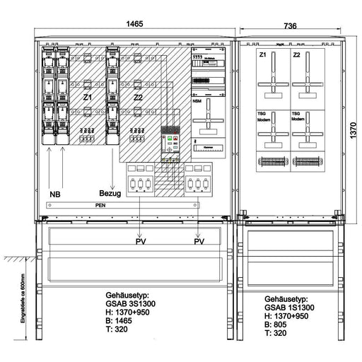 GSAB Elektrotechnik - Zähler-Komplettschrank Wandlermessung 48.W630.AR01Ei HSE (HEAG) 630A