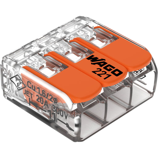 WAGO - Steckklemme Compact-Verbindungsklemme 221-413 3-Leiter bis 4qmm − 50 Stück