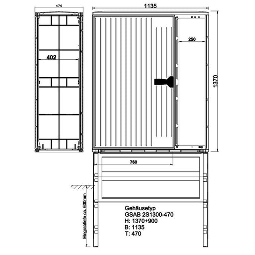 GSAB Elektrotechnik - Gehäuse/Schaltschrank (leer) Kabelverteilerschrank 2S1300ES2ES1-470 HxBxT:1300x1135x470