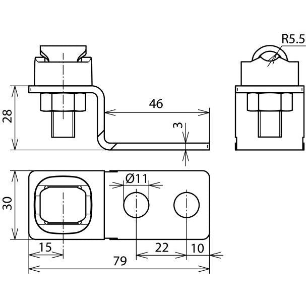 DEHN - Verbinder für Blitzschutz Endstück Z-Form St/tZn ESZF2XB11KSV710STTZN m. 3 Bohr. D11mm