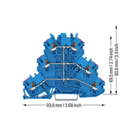 WAGO - Durchgangs-Reihenklemme Dreistockklemme 2202-3209 6-Leiter, blau − 50 Stück
