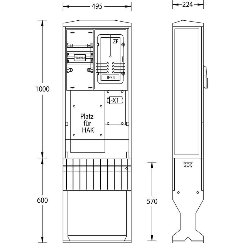 uesa - Zähler-Komplettschrank Zähleranschlusssäule ZAS-1-FL-S enviaM 1600x495x224mm