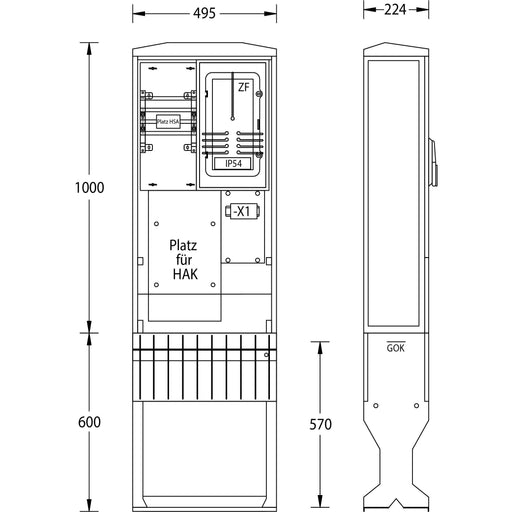 uesa - Zähler-Komplettschrank Zähleranschlusssäule ZAS-1-FL-S enviaM 1600x495x224mm