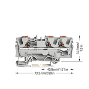 WAGO - Durchgangs-Reihenklemme 3-Leiter-Durchgangsklemme 2206-1301 6qmm, grau − 25 Stück