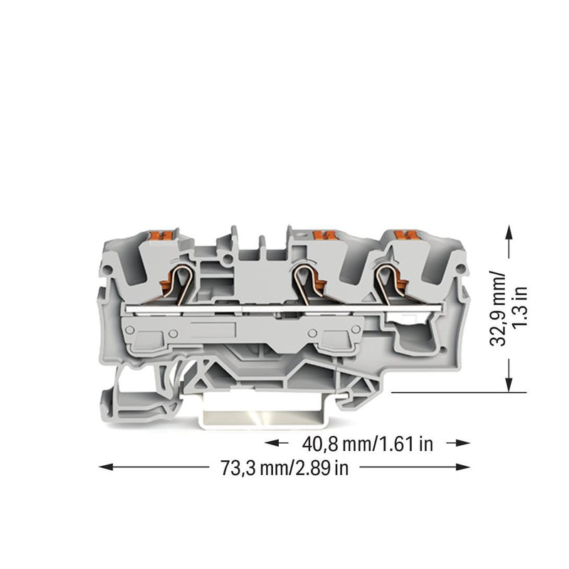 WAGO - Durchgangs-Reihenklemme 3-Leiter-Durchgangsklemme 2206-1301 6qmm, grau − 25 Stück