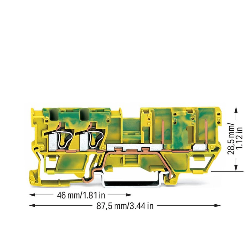 WAGO - Schutzleiter-Reihenklemme 2L/2-Pin-PE-Basisklemme 769-217 − 50 Stück