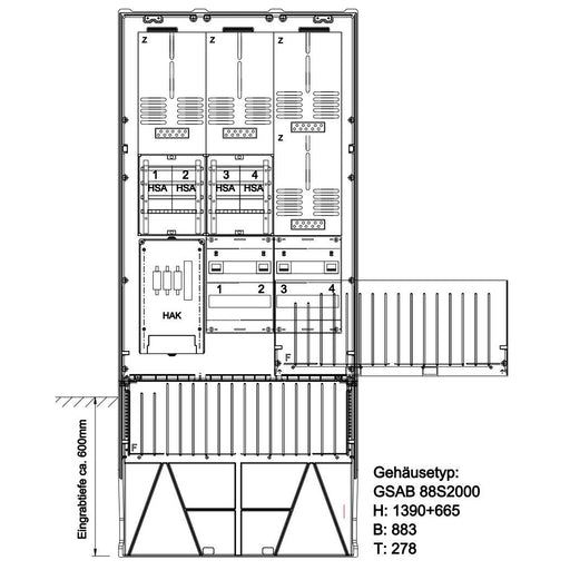 GSAB Elektrotechnik - Zähler-Komplettschrank Zähleranschlußsäule 48.88.1P41HSA eNetz Südhessen