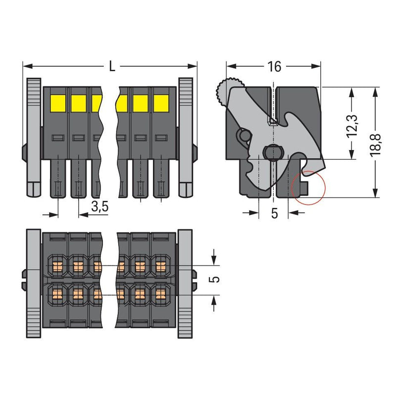 WAGO - Ein- und mehrpolige Klemmenleiste 1-LeiterFederleiste2reihig 713-1116/037-9037 CAGECLAMP 1,5mm²,sw − 20 Stück
