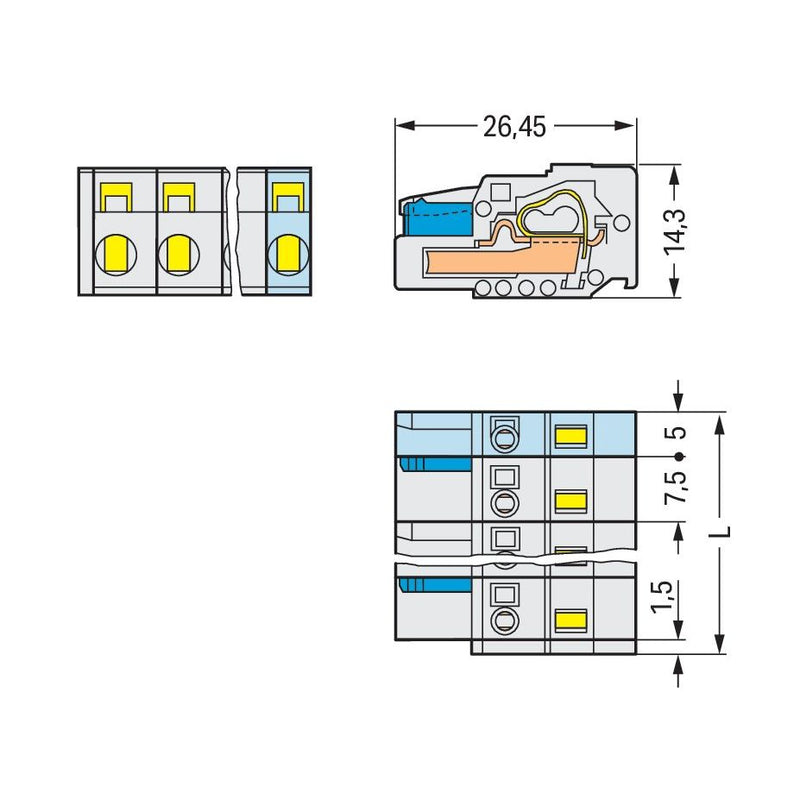 WAGO - Kabelsteckverbinder für Leiterplattensteckverbinder 1-Leiter-Federleiste 721-204/026-000 CAGECLAMP 2,5mm²,lgr − 50 Stück