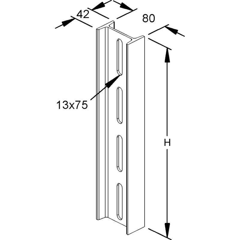 Rico - Stiel/Profilschiene H-Stiel I80 16A1-1000 L=1000mm o.Kopfplat