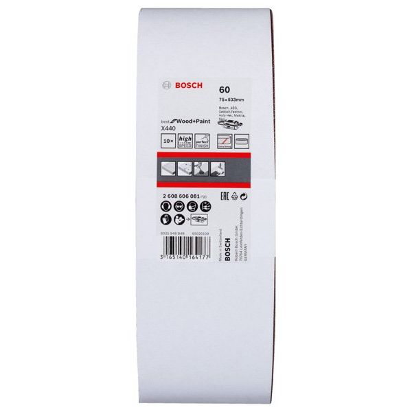 Bosch - Schleifpapier/Schleifvlies PRO X440 Schleifband, 75 x 2608606081 533 mm, 60, 10-tlg