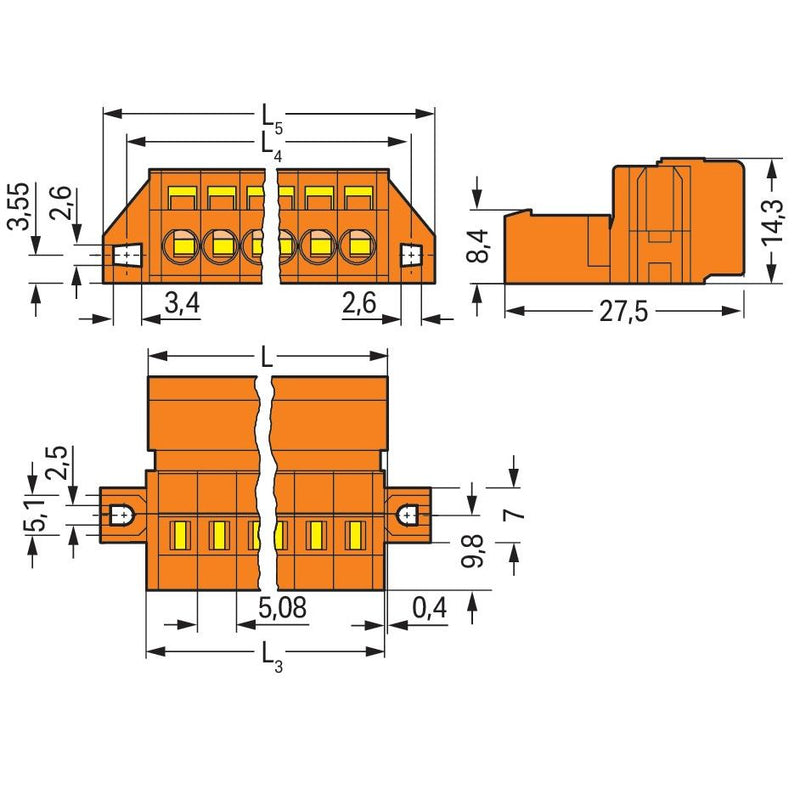 WAGO - Kabelsteckverbinder für Leiterplattensteckverbinder 1-Leiter-Stiftleiste 231-639/019-000 CAGECLAMP,2,5mm²,or − 25 Stück