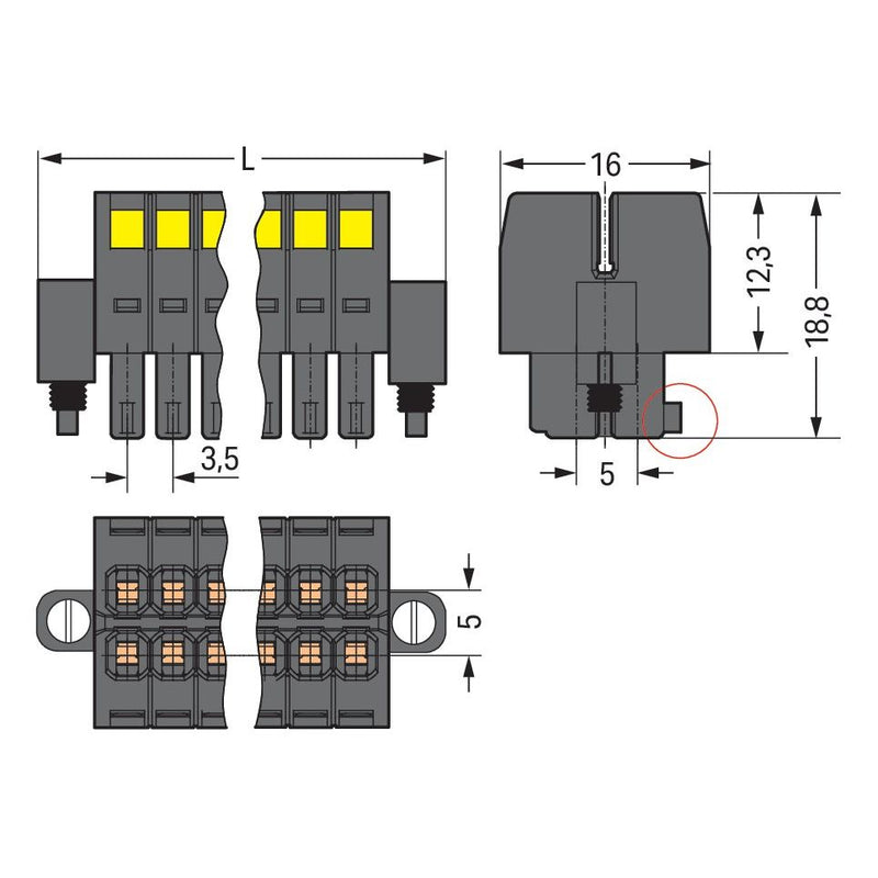 WAGO - Ein- und mehrpolige Klemmenleiste 1-LeiterFederleiste2reihig 713-1104/107-000 CAGECLAMP 1,5mm²,sw − 50 Stück