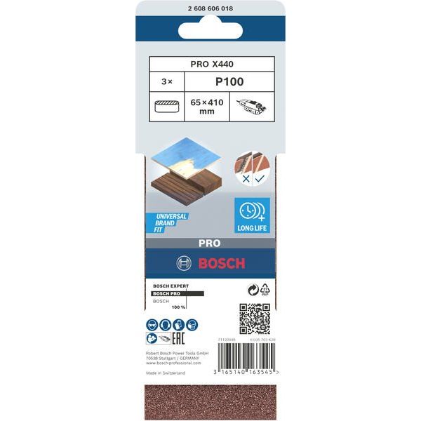 Bosch - Schleifpapier/Schleifvlies PRO X440 Schleifband, 65 x 2608606018 410 mm, G100, 3-tlg