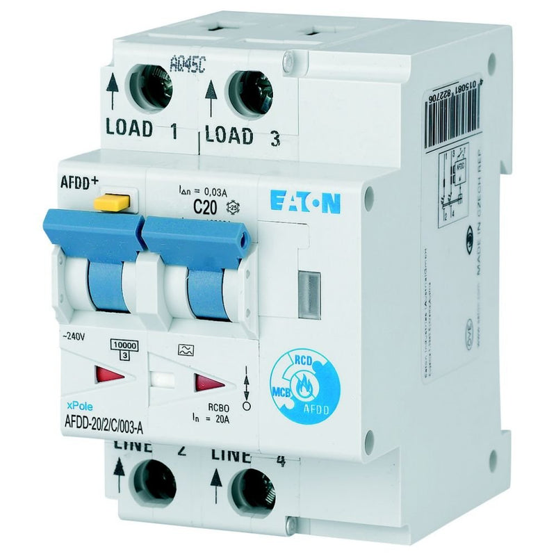 Eaton - Kombination FI-Schalter/Leitungsschutzschalter mit Zusatzeinrichtung Brandschutzschalter AFDD-20/2/C/003-A C, 20 A, Typ A