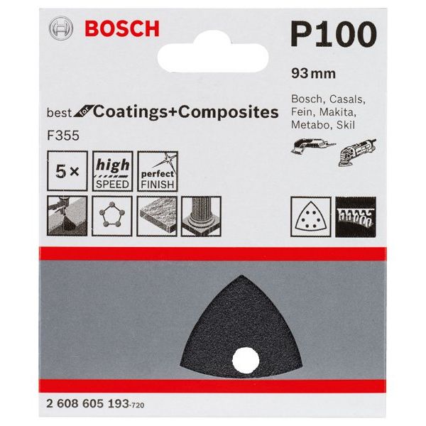 Bosch - Schleifpapier/Schleifvlies PRO F355 Schleifblatt, 93 2608605193 mm, G100, 5-tlg