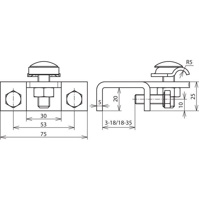 DEHN - Anschlussklemme für Blitzschutz Anschlussklemme NIRO AK610KBWKBF1835V2A f. Profile 18-35mm