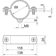 OBO Bettermann - Befestigungsschelle für Kabel/Rohre Abstandschelle 2900WM8 88 FT m.Gewindeanschluss − 50 Stück