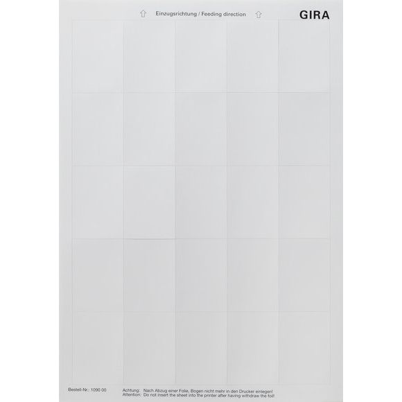 Gira - Bezeichnungsmaterial für Installationsschalterprogramme Beschriftungsbogen 109000 f.Tastsensor 2