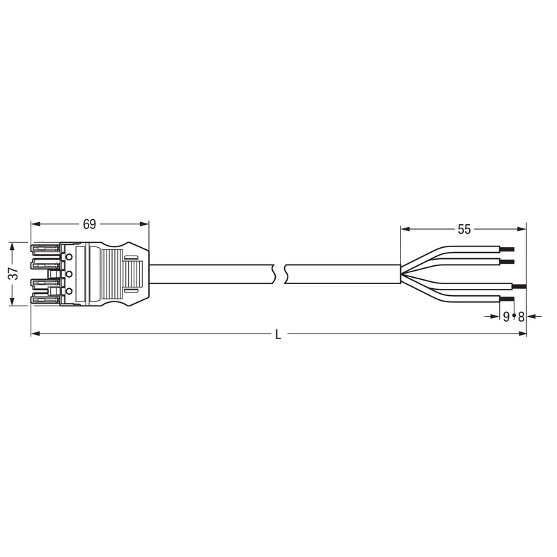 WAGO - Konfektionierte Leitung für steckbare Gebäudeinstallation konfekt. Anschlussleitung 771-9994/116-402 Eca,Buchse