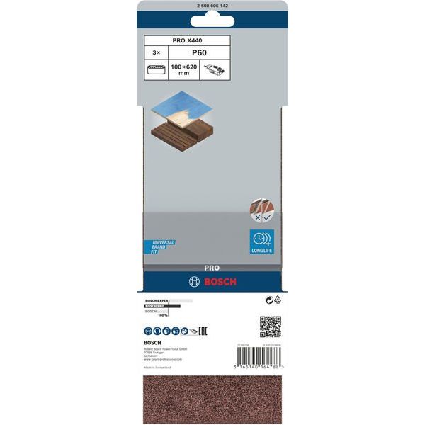 Bosch - Schleifpapier/Schleifvlies PRO X440 Schleifband, 100 2608606142 x 620 mm G60 3-tlg