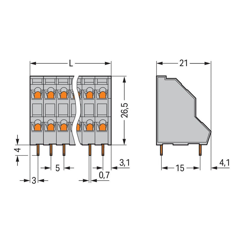 WAGO - Leiterplattenklemme DoppelstockLeiterplattenk. 736-104 2,5mm² − 84 Stück