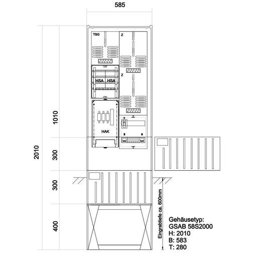 GSAB Elektrotechnik - Zähler-Komplettschrank Zähleranschlußsäule 48.00.1P2HSA eNetz Südhessen