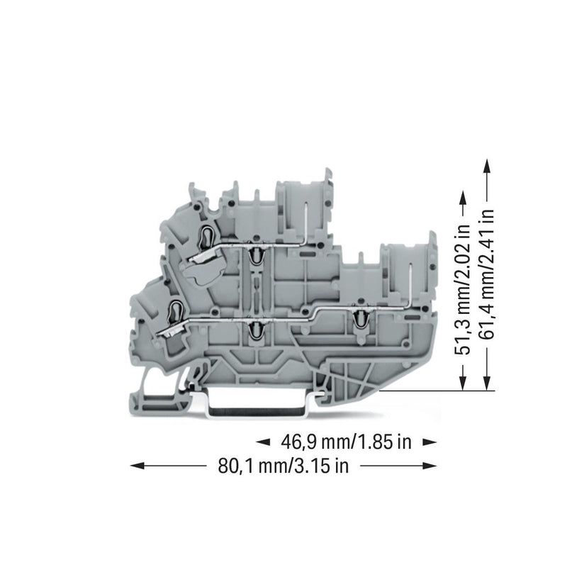 WAGO - Durchgangs-Reihenklemme 1Leiter/1PinDoppelstockkl. 2022-2201/999-953 2,5 mm²,grau − 50 Stück