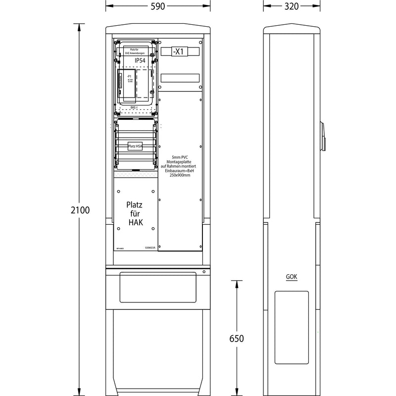 uesa - Zähler-Komplettschrank Zähleranschlußsäule ZAS-S-1-1MP We.Weser 2100x590x320mm