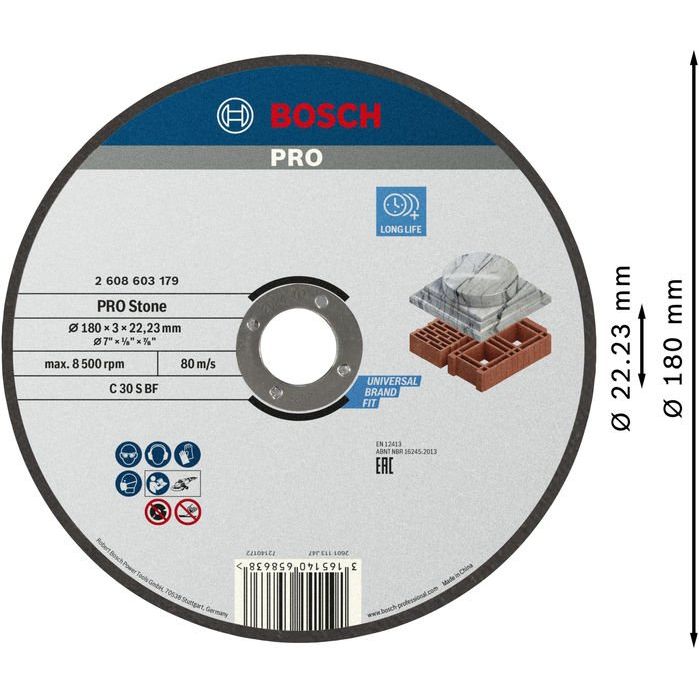 Bosch - Trenn-/Schleifscheibe PRO Stone Trennscheibe, 2608603179 180 x 3 x 22.23 mm