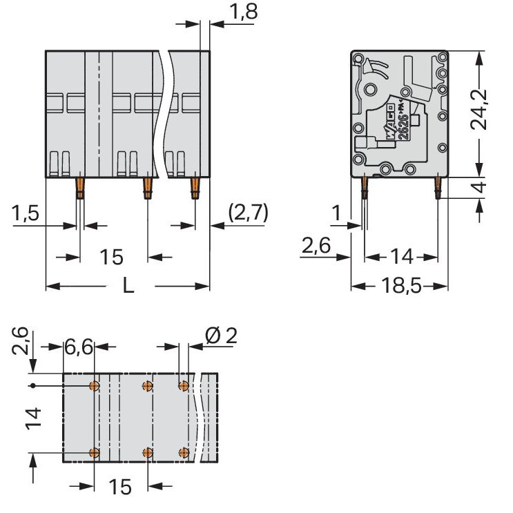 WAGO - Leiterplattenklemme 2626-3452 6mm² − 90 Stück