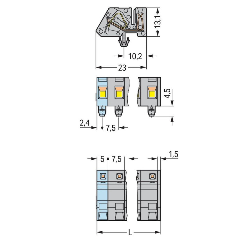 WAGO - Kabelsteckverbinder für Leiterplattensteckverbinder 1-Leiter Federleiste 731-537/008-000 CAGECLAMP 2,5mm²,gr − 50 Stück