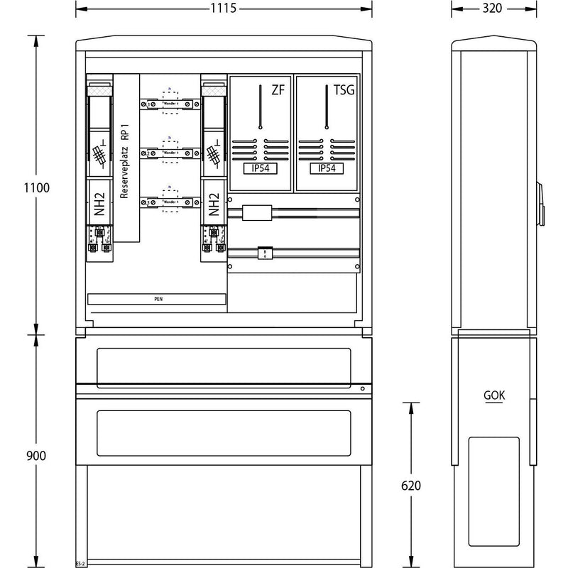 uesa - Zähler-Komplettschrank Wandlermessung WM-ZP-250A WEMAG 1100x1115x320mm