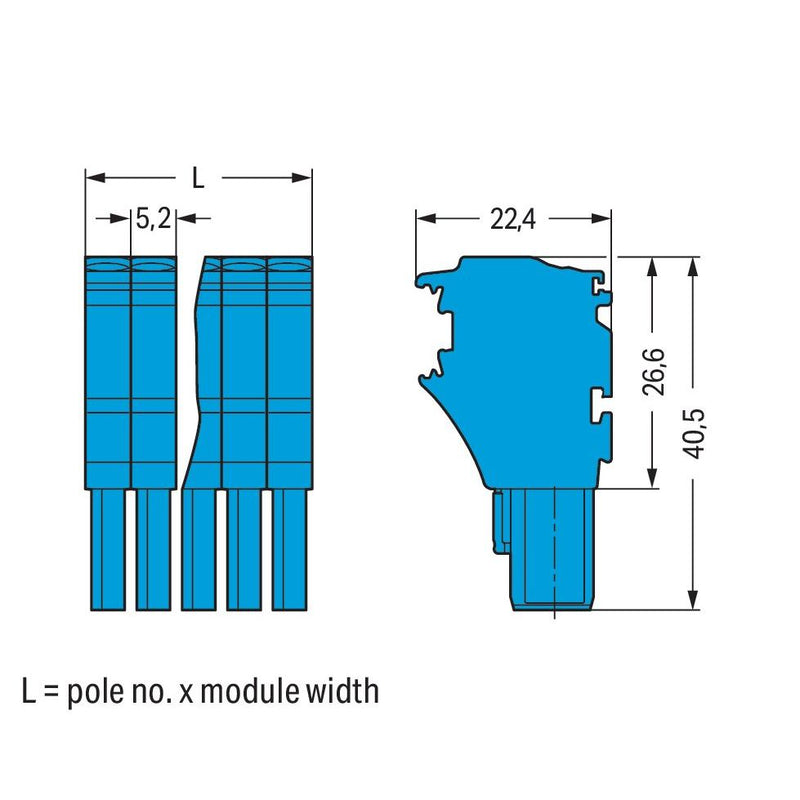 WAGO - Ein- und mehrpolige Klemmenleiste 1-Leiter-Federleiste 2022-109/000-006 CAGECLAMP,4mm²,bl − 50 Stück