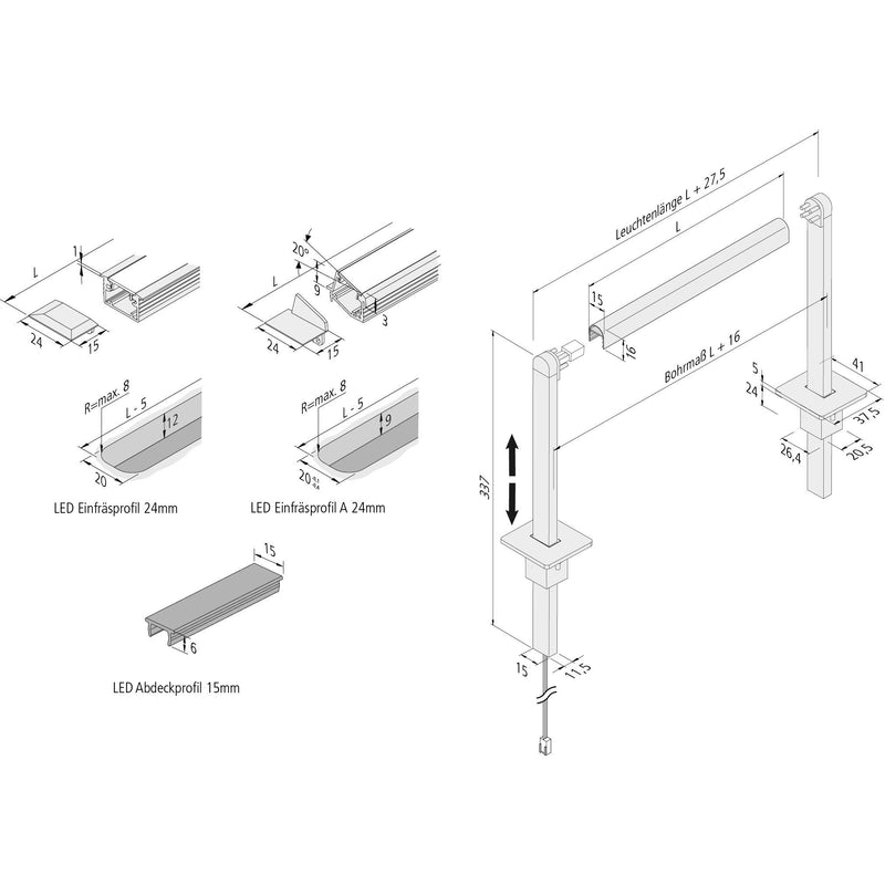 Hera - Mechanisches Zubehör/Ersatzteile für Leuchten LED-Vitrinenprofil 5erSet 61500032761 alu-eloxiert