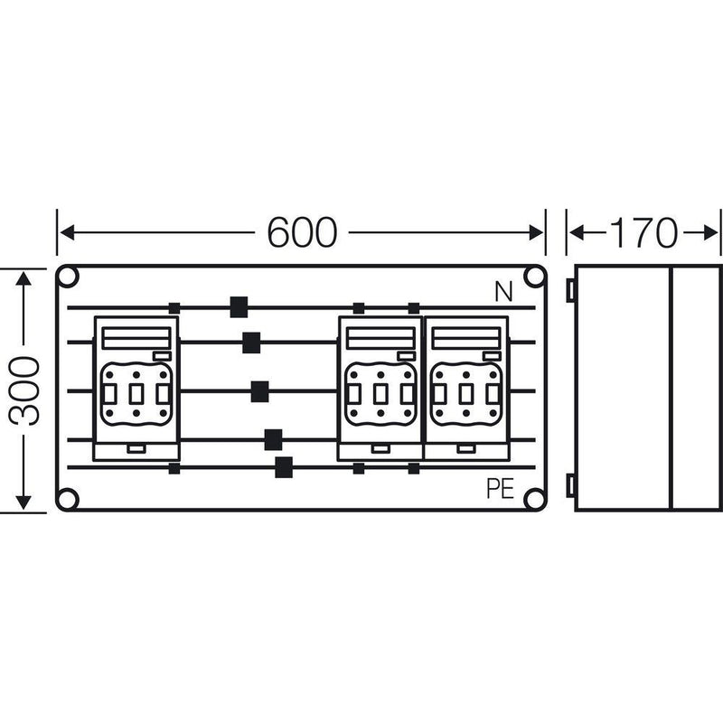 Hensel - Sicherungslasttrennschalter mit Gehäuse Sicherungsgehäuse Mi 6436 3x NH00