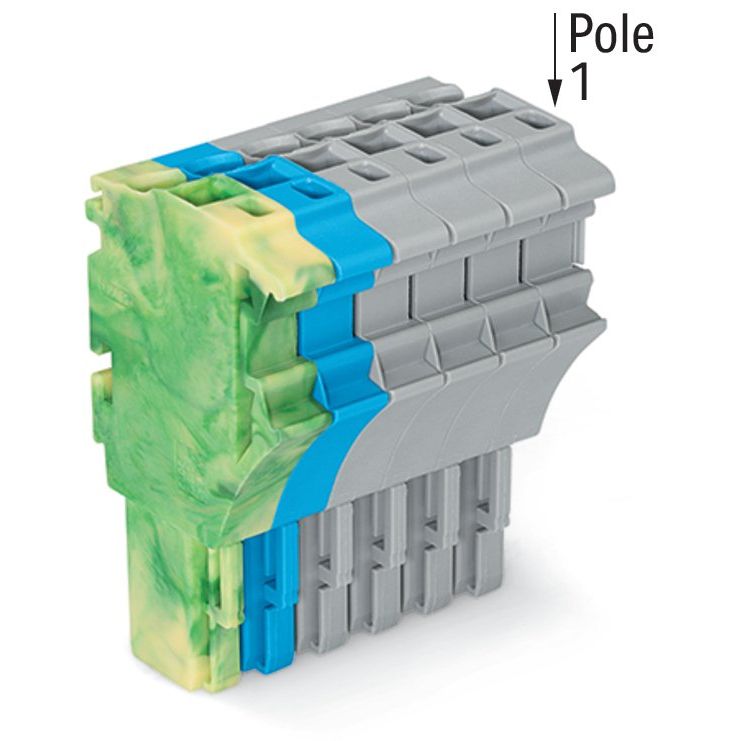 WAGO - Ein- und mehrpolige Klemmenleiste 1-Leiter-Federleiste 2022-106/000-039 4 mm²,gn-ge/bl/gr − 50 Stück
