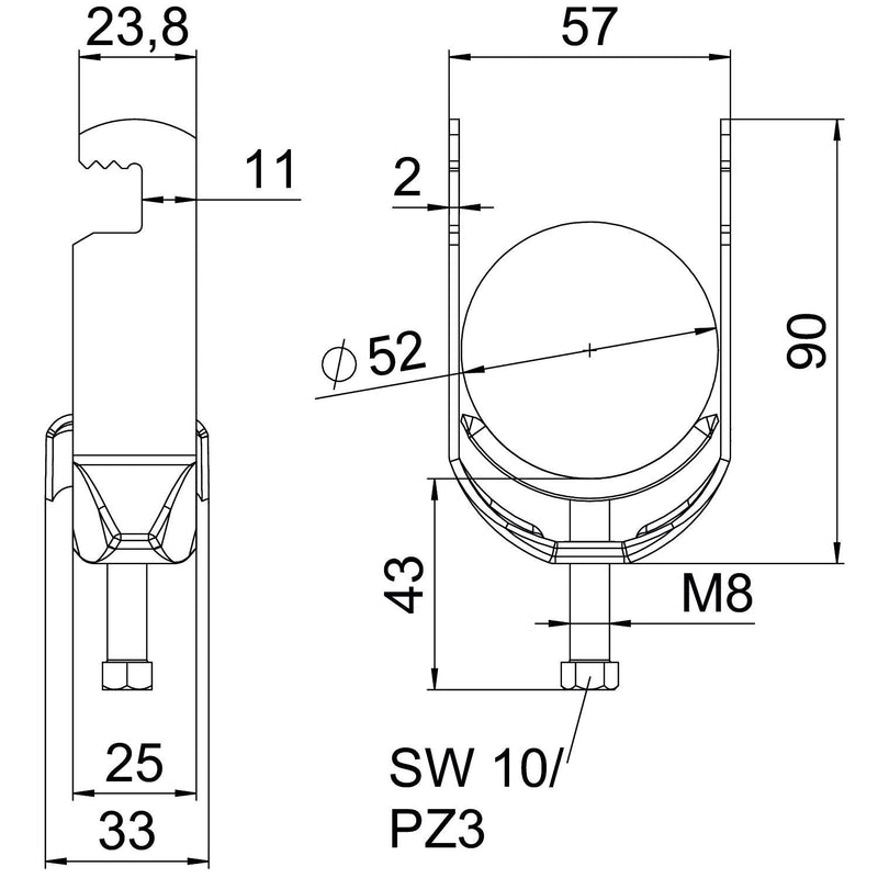 OBO Bettermann - Bügelschelle BS-F2-M-52 FT 2-fach − 50 Stück
