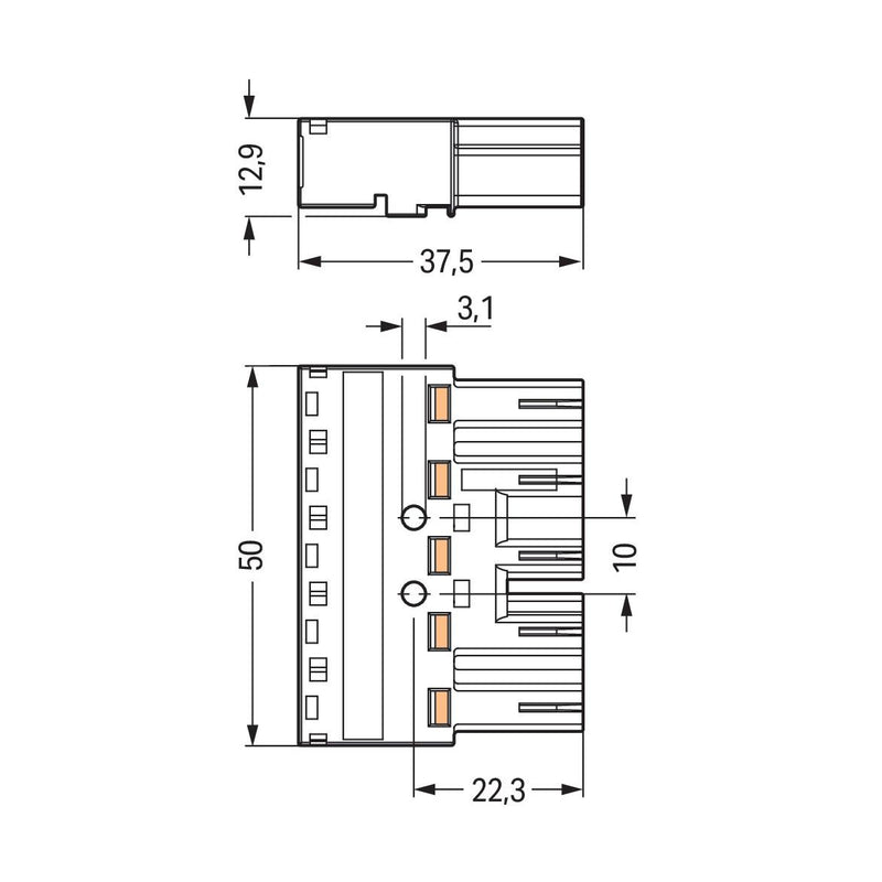 WAGO - Steckverbinder für steckbare Gebäudeinstallation Stecker 5-polig 770-255 Kod. B,grau − 50 Stück