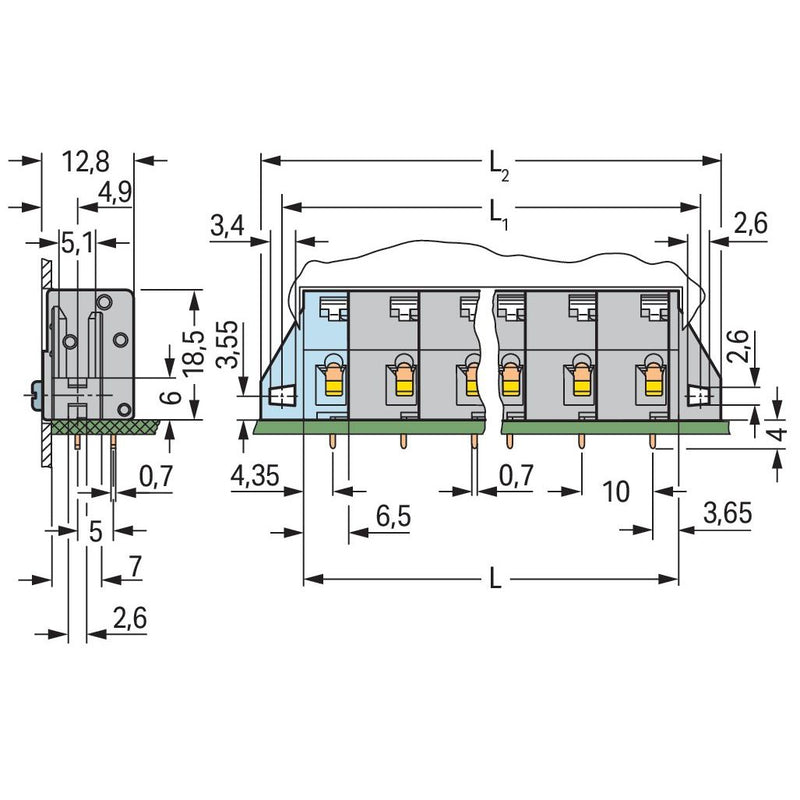 WAGO - Leiterplattenklemme 741-525 Drücker,2,5 mm²,grau − 20 Stück