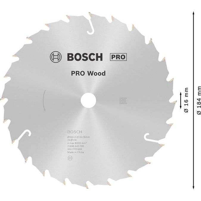 Bosch - Kreissägeblatt PRO Wood Kreissägeblatt, 2608640795 184 x 2,2 x 16 mm