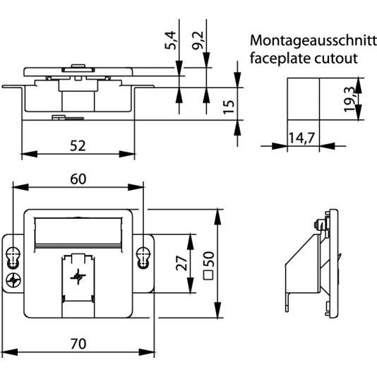 Telegärtner - Kommunikationsanschlussdose Kupfer Modul-Aufnahme 1fach 100021415 UP/50 aws leer f.BR − 1 Stück