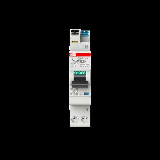 ABB Stotz S&J - Kombination FI-Schalter/Leitungsschutzschalter FI/LS-Schalter DSX301C B20 A30 1 TE 6kA, 1P+N, B20