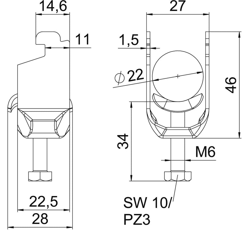OBO Bettermann - Bügelschelle BS-N1-M-22 A2 16-22mm − 25 Stück