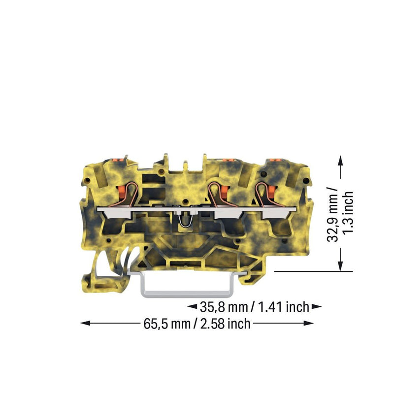 WAGO - Durchgangs-Reihenklemme 3-Leiter-Durchgangsklemme 2204-1301/000-053 Drücker,4mm²,dgr-ge − 50 Stück