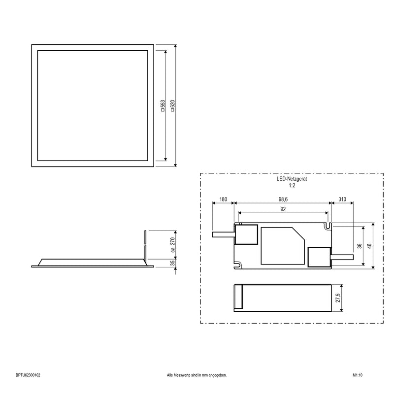 EVN Lichttechnik - Decken-/Wandleuchte LED-Einbaupanel BPTU62300102
